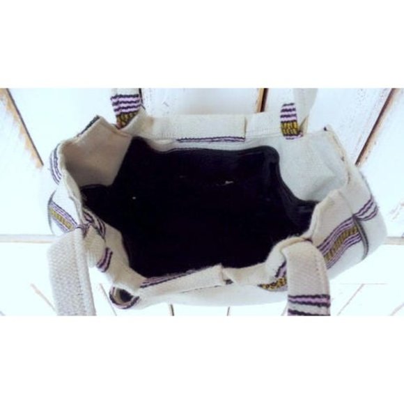 Vintage ivory striped cotton boho hippie shoulder bag - Picture 5 of 5